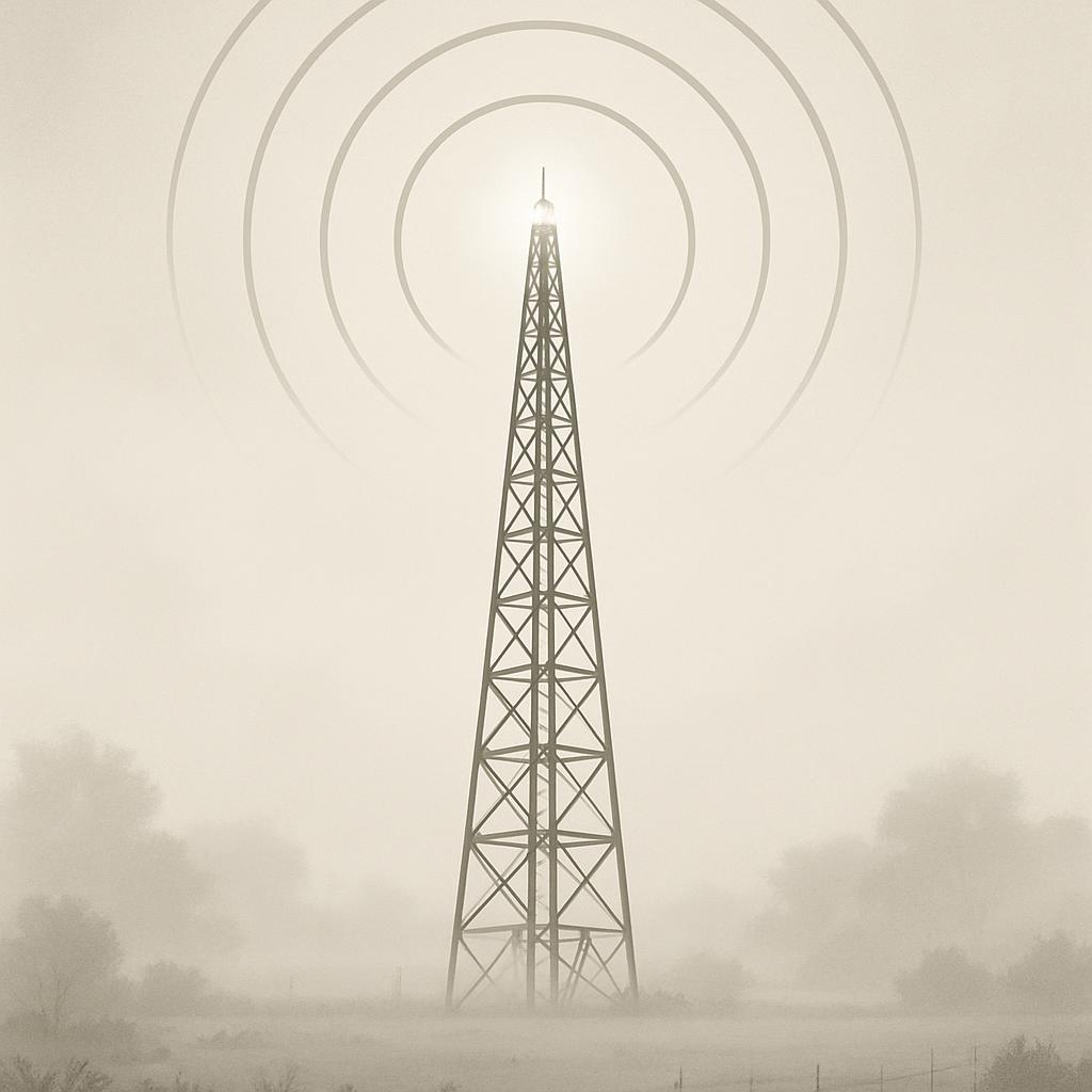 Metal radio antenna in fog